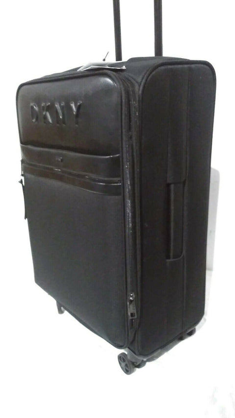 $300 New DKNY Trademark 25" Softside Spinner Suitcase Luggage Upright Black