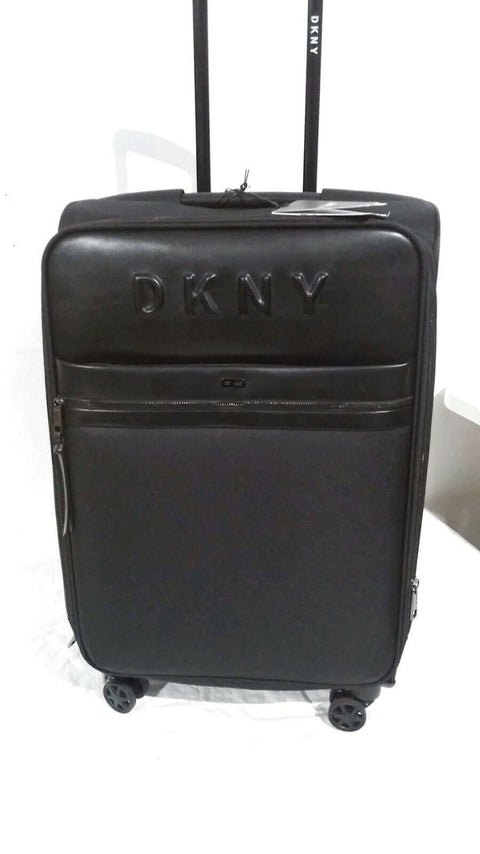 $300 New DKNY Trademark 25" Softside Spinner Suitcase Luggage Upright Black