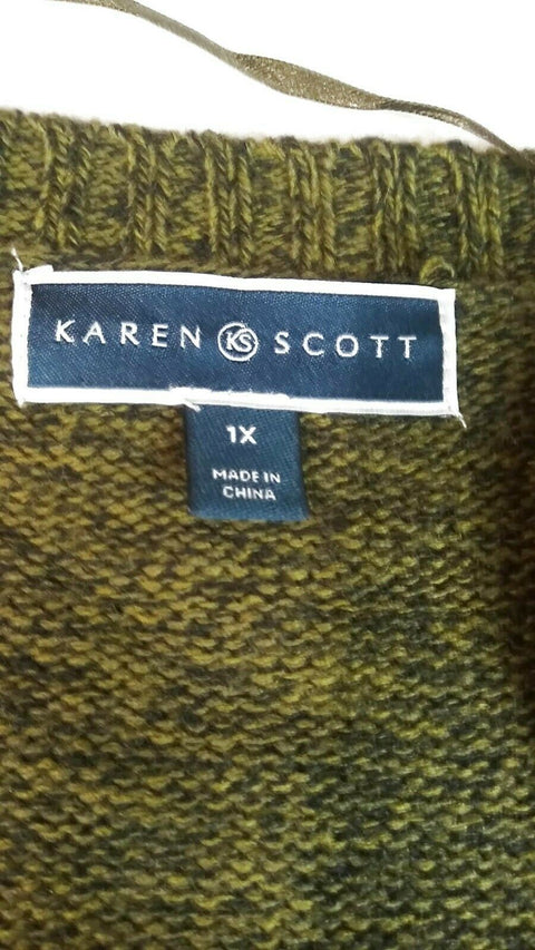 Karen Scott Women Long Sleeve Green Front Open Cardigan Duster Sweater Plus 1X
