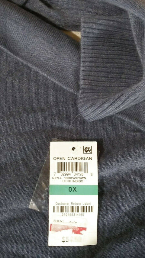 New Karen Scott Women Long Sleeve Blue Knit Front Open Cardigan Sweater Plus 0X