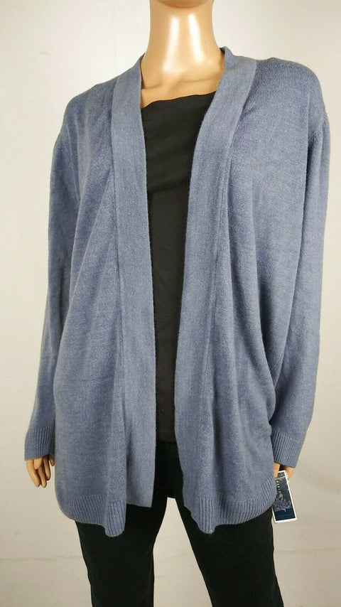 New Karen Scott Women Long Sleeve Blue Knit Front Open Cardigan Sweater Plus 1X