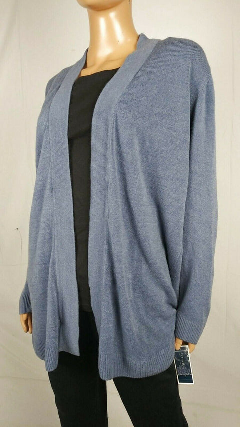 New Karen Scott Women Long Sleeve Blue Knit Front Open Cardigan Sweater Plus 1X