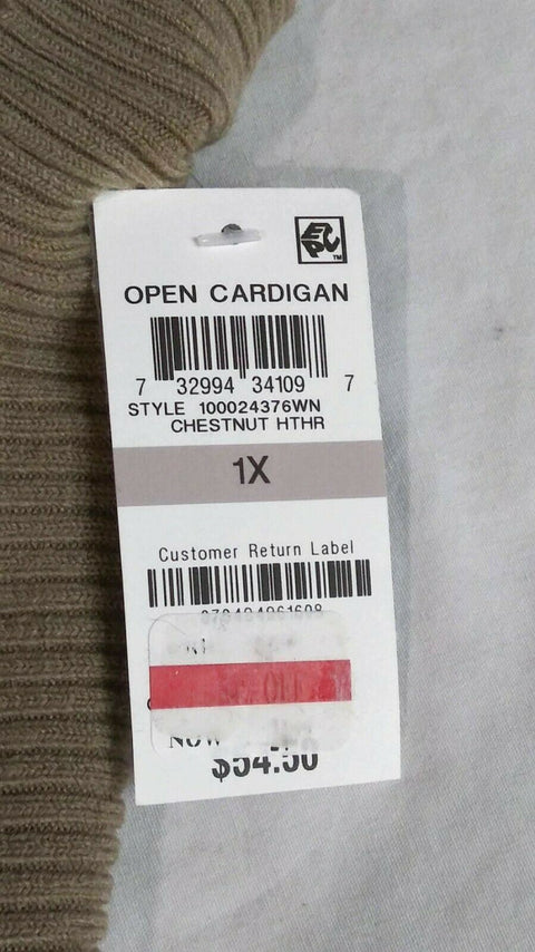 Karen Scott Women Long Sleeve Beige Knit Front Open Cardigan Sweater Plus 1X