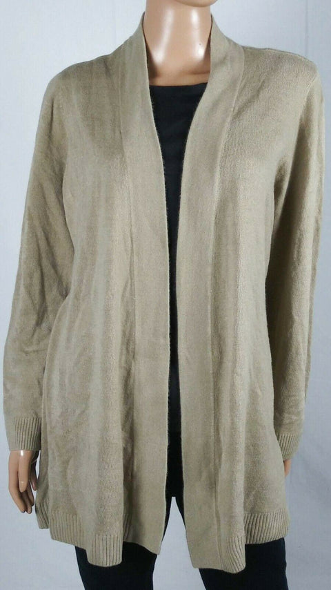 Karen Scott Women Long Sleeve Beige Knit Front Open Cardigan Sweater Plus 1X