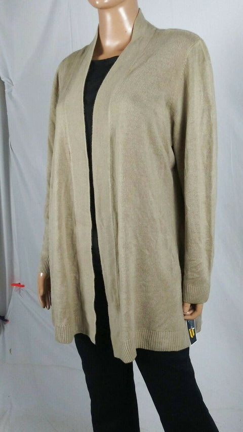 Karen Scott Women Long Sleeve Beige Knit Front Open Cardigan Sweater Plus 1X