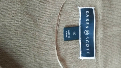 Karen Scott Women Long Sleeve Beige Knit Front Open Cardigan Sweater Plus 1X