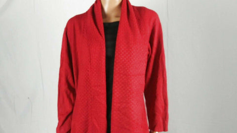 Karen Scott Women Long Sleeve Red Front Open Textured Cardigan Sweater Plus 0X