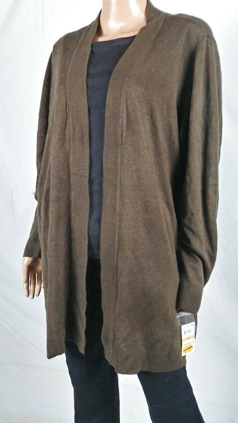 New Karen Scott Women Long Sleeve Brown Knit Front-Open Cardigan Sweater Plus 3X