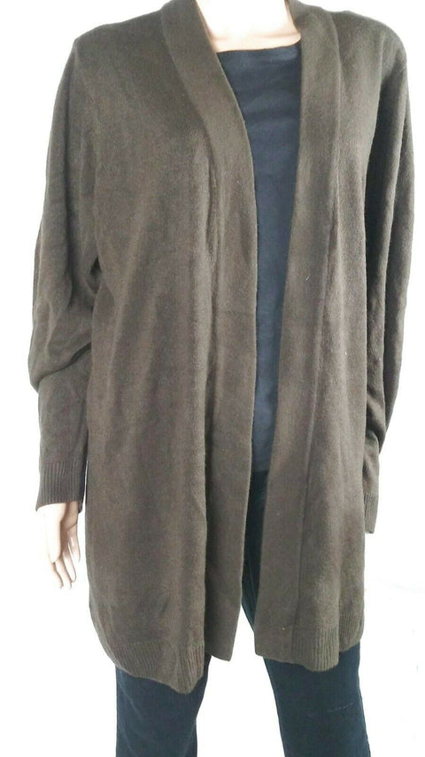New Karen Scott Women Long Sleeve Brown Knit Front-Open Cardigan Sweater Plus 1X