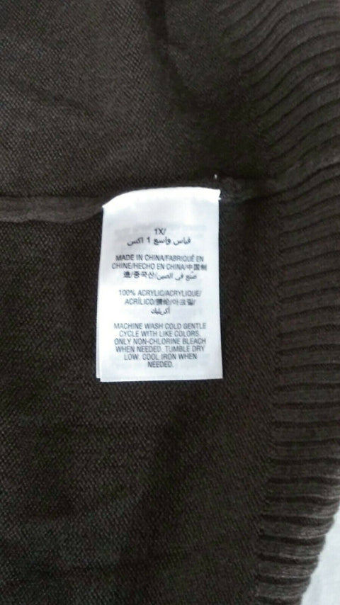 New Karen Scott Women Long Sleeve Brown Knit Front-Open Cardigan Sweater Plus 1X