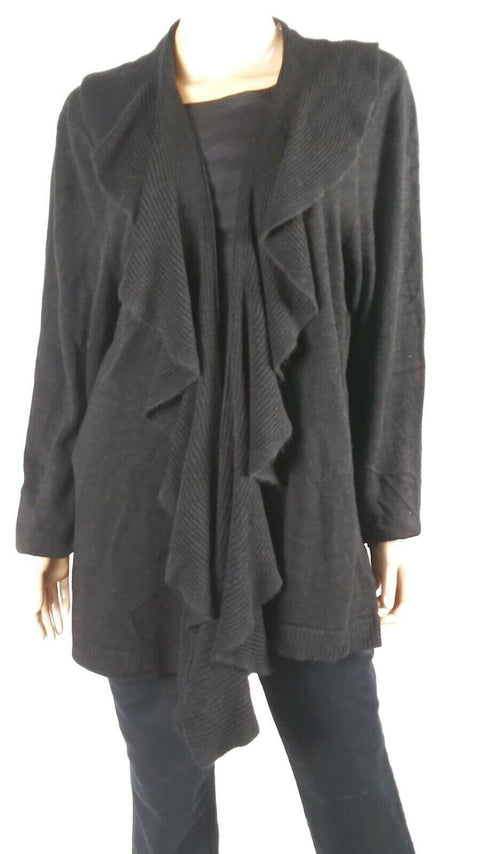 Karen Scott Women Long Sleeve Black Front Open Ruffle Cardigan Sweater Plus 3X