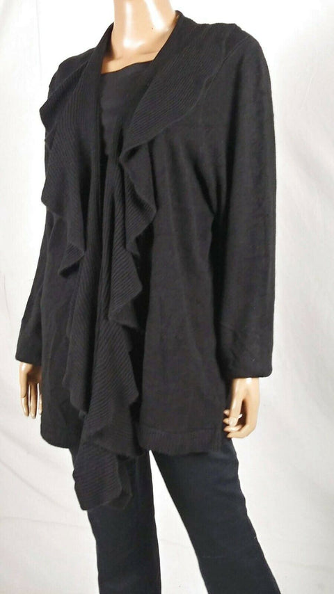 Karen Scott Women Long Sleeve Black Front Open Ruffle Cardigan Sweater Plus 3X