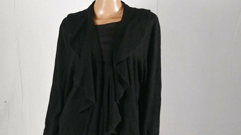 Karen Scott Women Long Sleeve Black Front Open Ruffle Cardigan Sweater Plus 3X
