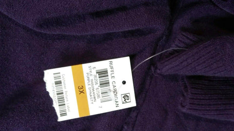 Karen Scott Women Long Sleeve Purple Front Open Ruffle Cardigan Sweater Plus 3X