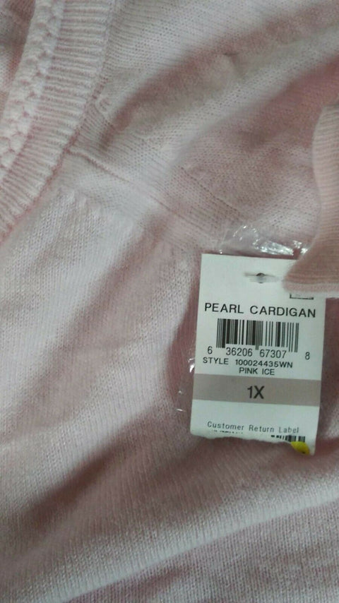New Karen Scott Women's Long Sleeve Pink Pearl-Button Cardigan Sweater Plus 1X