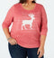 $89 STYLE&CO. Women Long Sleeve Red Reindeer Scoop-Neck Sweatshirt Top Plus 1X - evorr.com