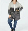 $89 STYLE&CO Women Long Sleeve Gray Front Open Hooded Cardigan Sweater Plus 3X