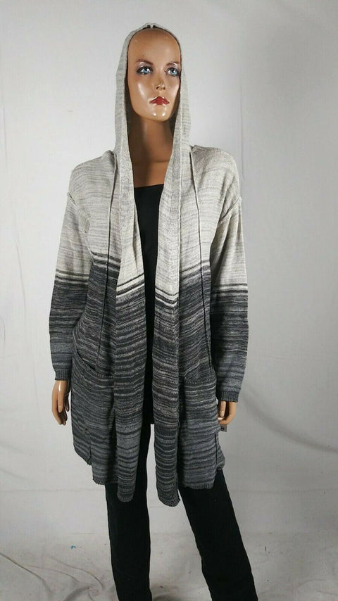 $89 STYLE&CO Women Long Sleeve Gray Front Open Hooded Cardigan Sweater Plus 3X