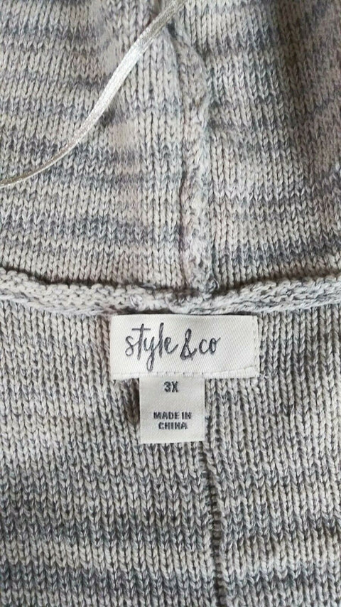 $89 STYLE&CO Women Long Sleeve Gray Front Open Hooded Cardigan Sweater Plus 3X