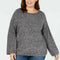 New STYLE&CO Women's Bell Sleeve Marled Knit Pullover Sweater Gray Plus 1X
