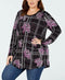 New STYLE&CO Women Long Sleeve Black Jacquard Tunic Sweater Plus 1X