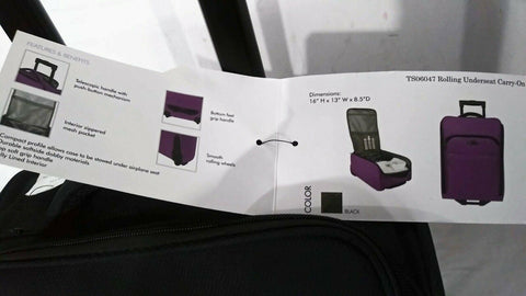$100 NEW Travel Select 16" Under-Seat Wheeled Suitcase Black Carry On Luggage