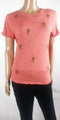 Lucky Brand Women's Short-Sleeves Scoop-Neck Pineapple Embroidered Pink Blouse M