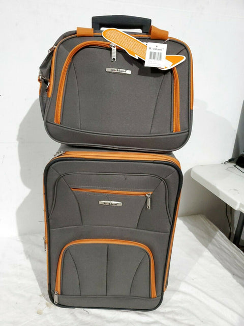$240 New Rockland 2 Piece Carry On Luggage Set Rolling Wheeled Suitcase Gray