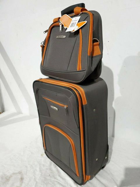 $240 New Rockland 2 Piece Carry On Luggage Set Rolling Wheeled Suitcase Gray