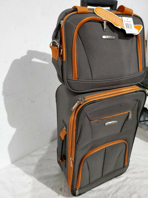 $240 New Rockland 2 Piece Carry On Luggage Set Rolling Wheeled Suitcase Gray