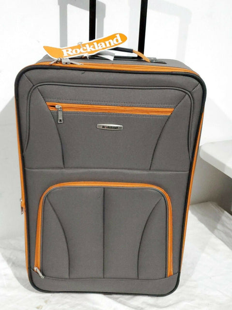 $250 New Rockland 24" Medium Luggage Rolling Wheels Suitcase Gray Orange