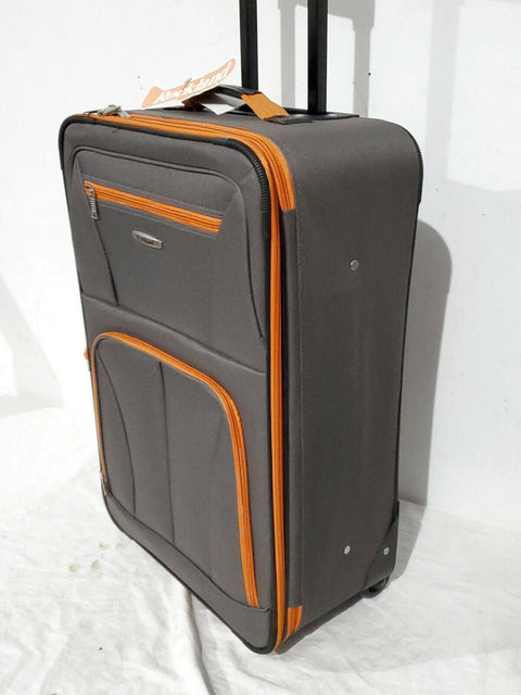 $250 New Rockland 24" Medium Luggage Rolling Wheels Suitcase Gray Orange