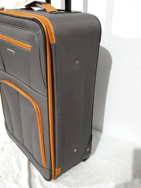 $250 New Rockland 24" Medium Luggage Rolling Wheels Suitcase Gray Orange