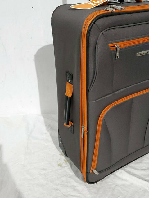 $250 New Rockland 24" Medium Luggage Rolling Wheels Suitcase Gray Orange