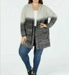 New STYLE&CO Women Long Sleeve Gray Ombre Stripe Hooded Cardigan Sweater Plus 2X