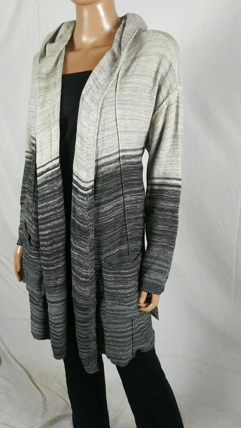 New STYLE&CO Women Long Sleeve Gray Ombre Stripe Hooded Cardigan Sweater Plus 2X