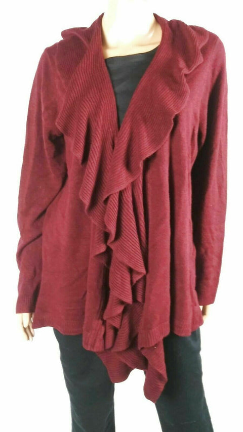 Karen Scott Women Long Sleeve Red Front Open Ruffle Cardigan Sweater Plus 2X