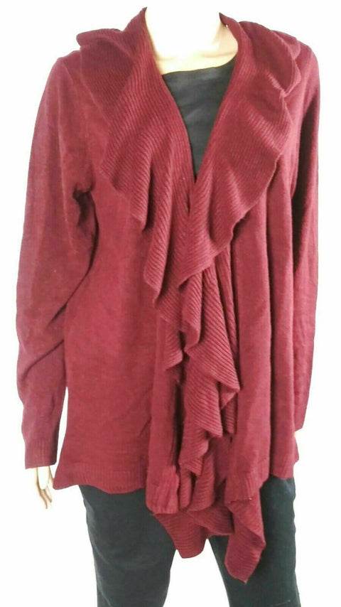 Karen Scott Women Long Sleeve Red Front Open Ruffle Cardigan Sweater Plus 2X