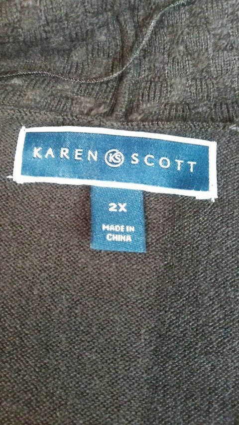 Karen Scott Women Long Sleeve Brown Front Open Textured Cardigan Sweater Plus 2X