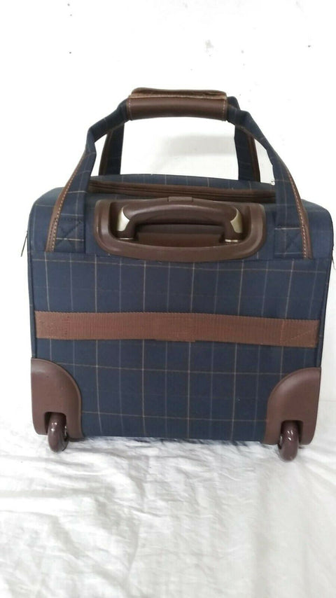 $280 LONDON FOG BRENTWOOD 15" CARRY ON UNDER SEAT BAG PLAIDS BROWN