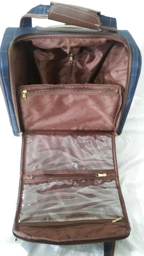 $280 LONDON FOG BRENTWOOD 15" CARRY ON UNDER SEAT BAG PLAIDS BROWN