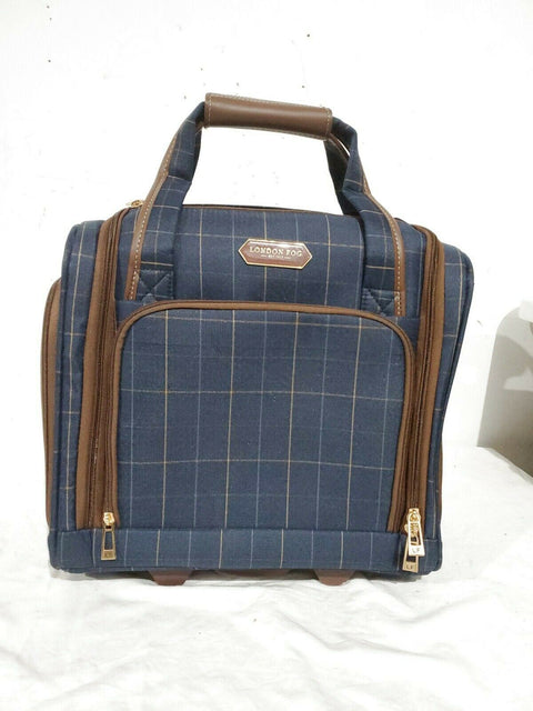 $280 LONDON FOG BRENTWOOD 15" CARRY ON UNDER SEAT BAG PLAIDS BROWN