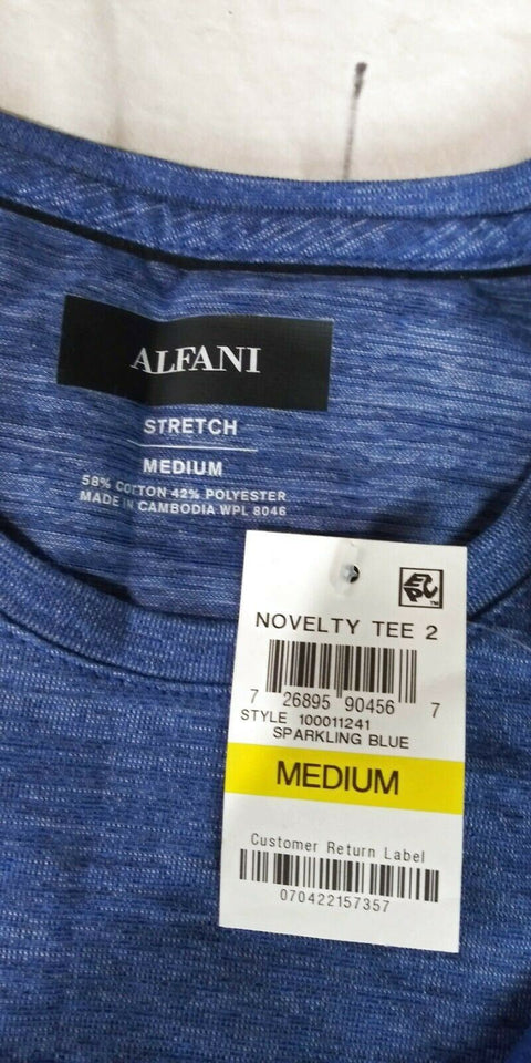 Alfani Mens Crew-Neck ENGINEERED Blue Short-Sleeve STRIPE Tee Pullover T-Shirt M