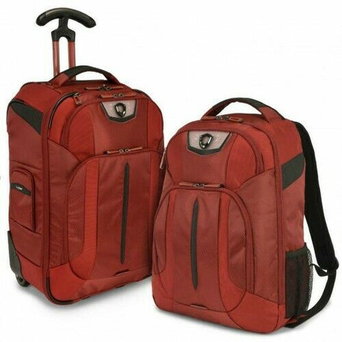 $380 Travelers Choice Cross Point 2-Piece Luggage Set Backpack Red Rolling Wheel