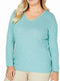 Karen Scott Women's Long Sleeve Aqua Blue Textured V-Neck Tunic Sweater Plus 2X