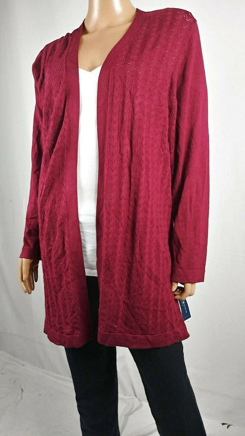 Karen Scott Women Long Sleeve Red Front Open Pointelle Cardigan Sweater Plus 2X