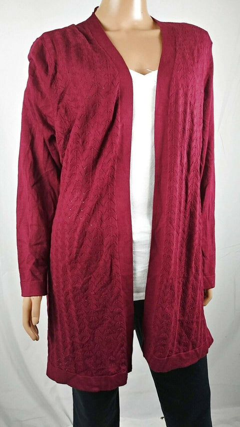 Karen Scott Women Long Sleeve Red Front Open Pointelle Cardigan Sweater Plus 2X