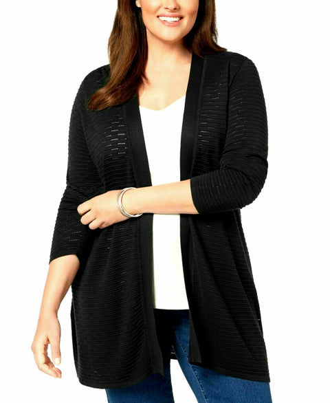 New Charter Club Women's Black Pointelle Knit Cardigan Sweater Plus Size 0X - evorr.com
