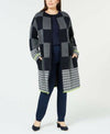 New NY COLLECTION Women Duster Cardigan Sweater Long Sleeve Black Check Plus 2X