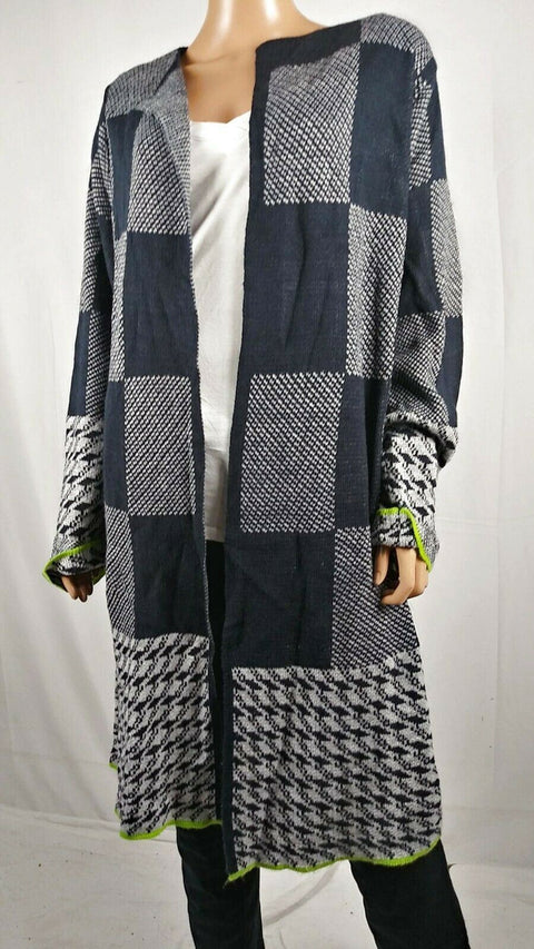 New NY COLLECTION Women Duster Cardigan Sweater Long Sleeve Black Check Plus 2X